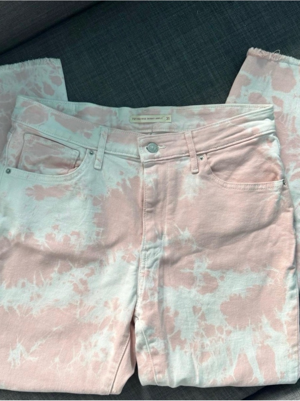 Levi's Pink and White Tie-Dye High-Rise Skinny Ankle Jeans